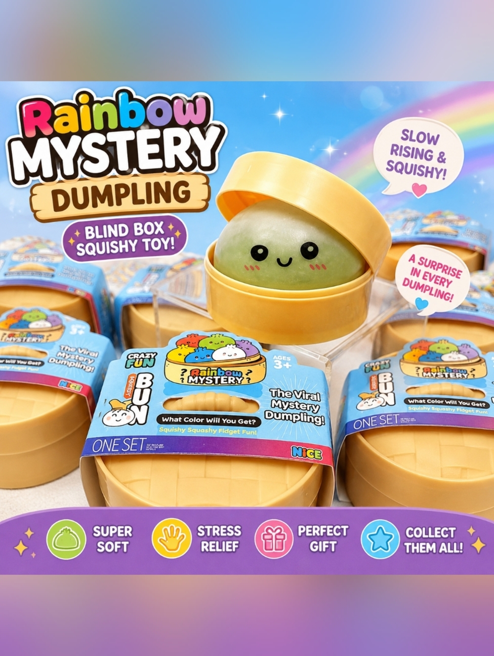 Rainbow Mystery Dumpling Blind Box Squishy Sensory Toy